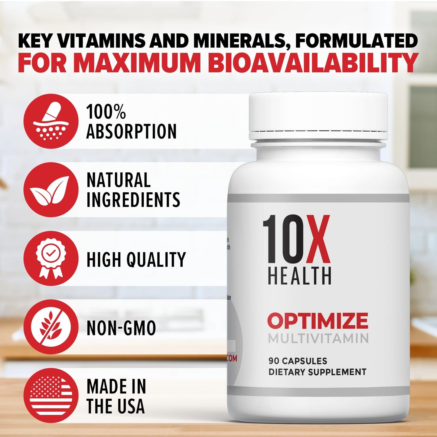 10X Health Optimize fabricado en EE.UU., multivitamínico de calidad