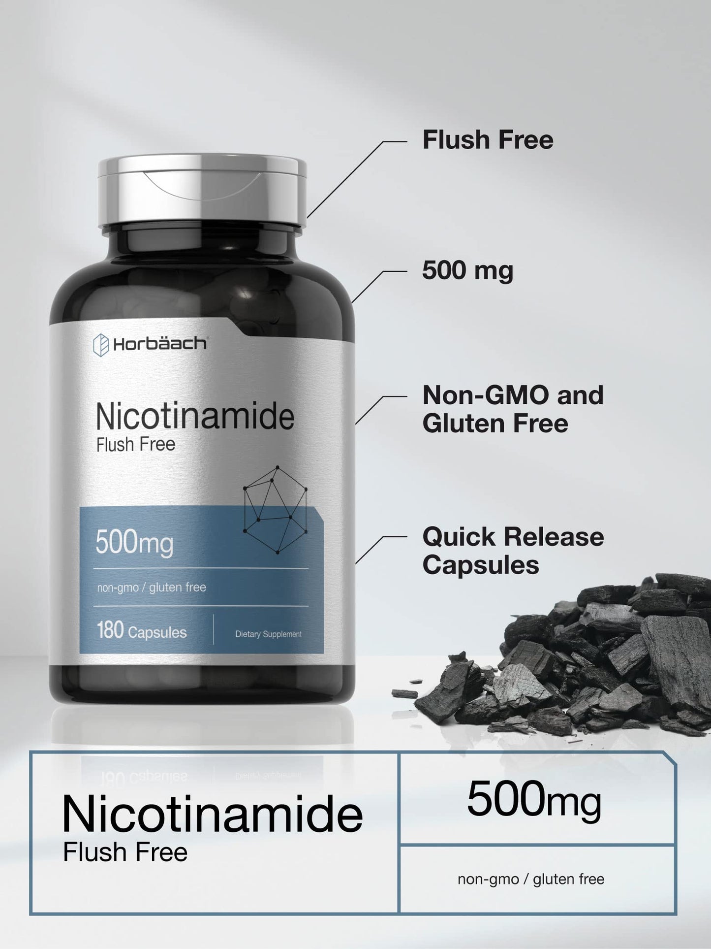180 cápsulas de niacinamida 500mg Horbäach pureza