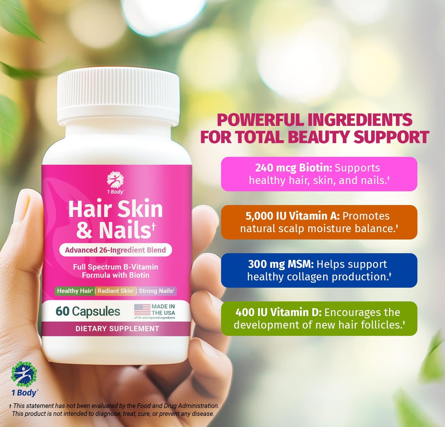 Caja del producto vitaminas 1 Body para piel y uñas