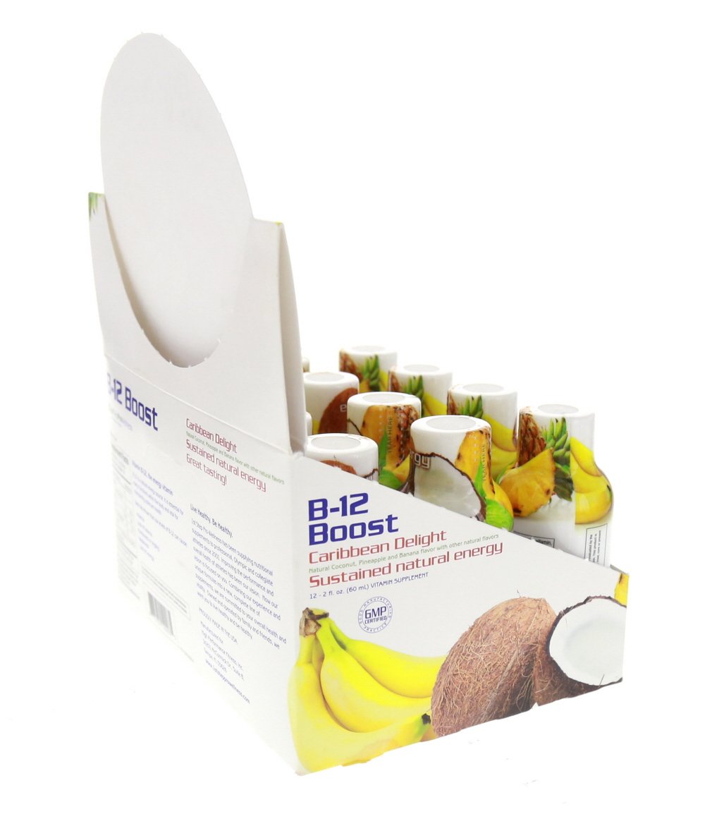 Presentación frontal cajas y botellas 1st Step B-12 Boost