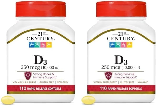 21st Century Vitamina D3 10,000 IU cápsulas blandas paquete doble
