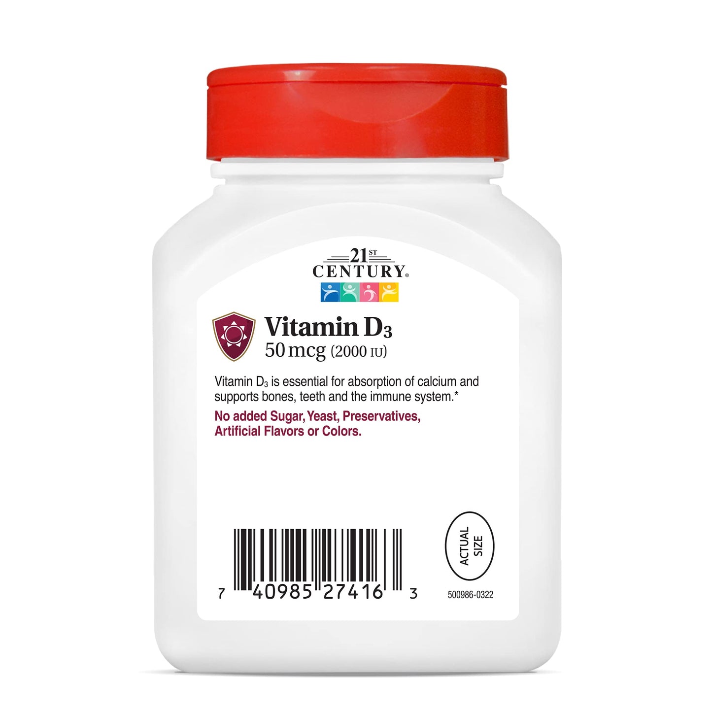 21st Century vitamina d3 2000 IU paquete 2x250 cápsulas blandas