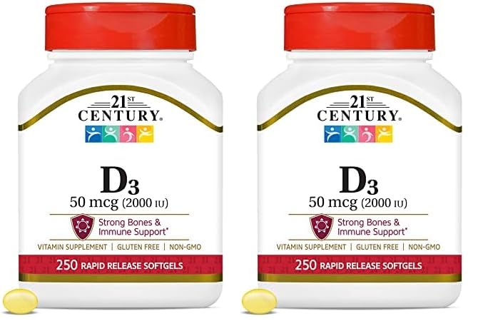 21st Century vitamina d3 2000 ui cápsulas blandas 250 unidades paquete doble