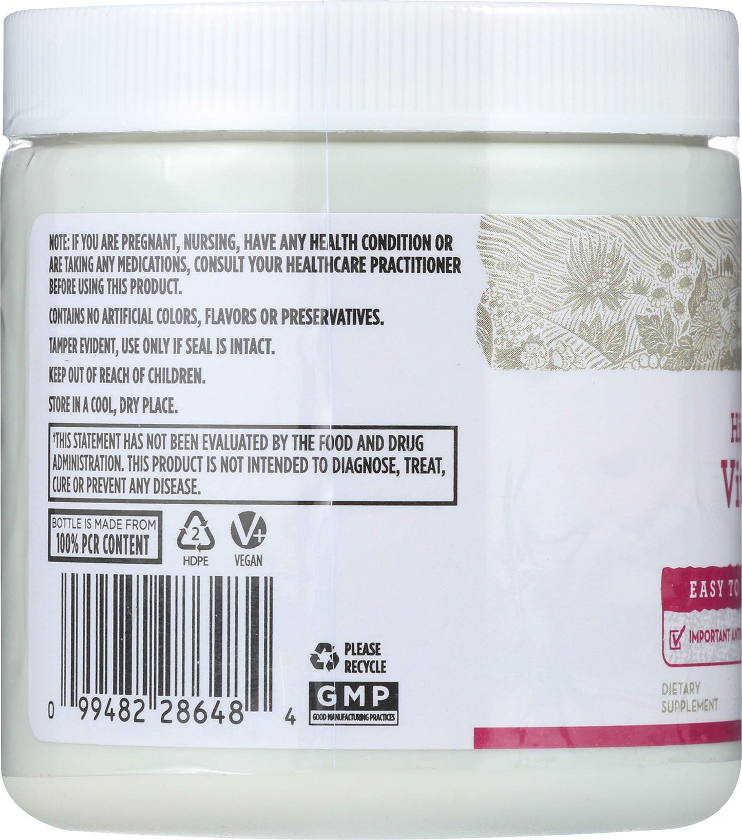 Lado del envase vitamina c polvo 365 Everyday Value
