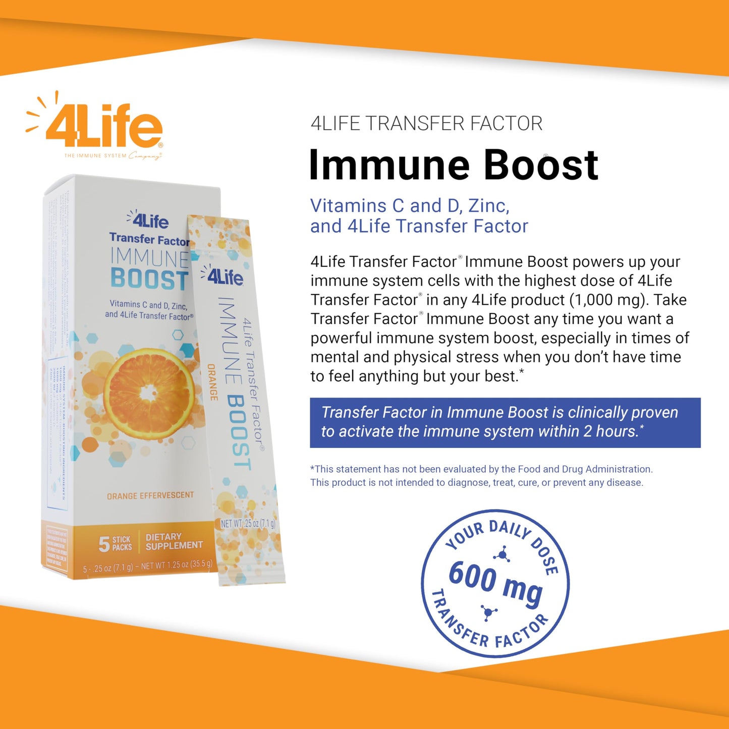 Descripción del 4Life Immune Boost mostrando vitaminas y zinc