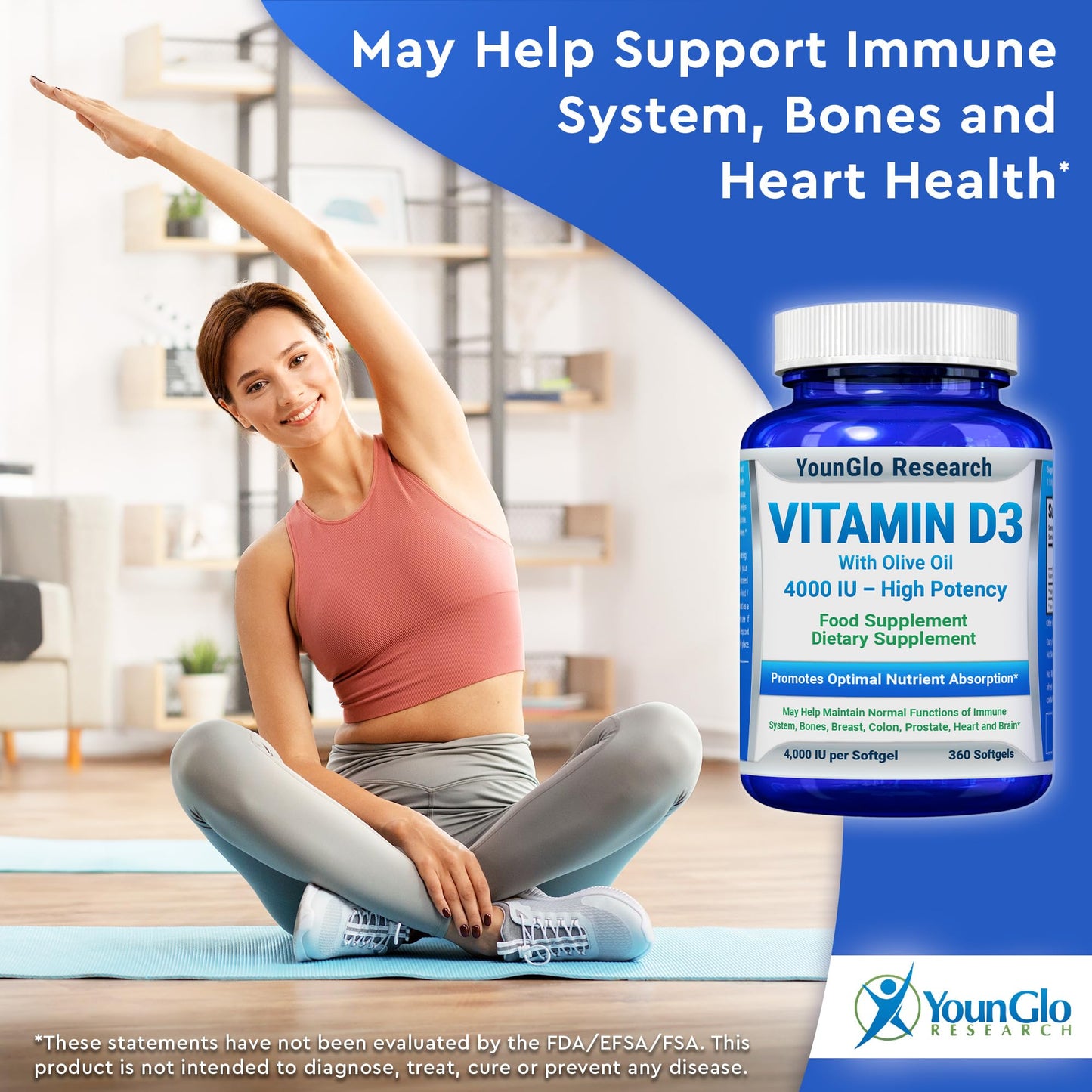 Aceite de oliva en vitamina d3 5000 ui suplemento YounGlo