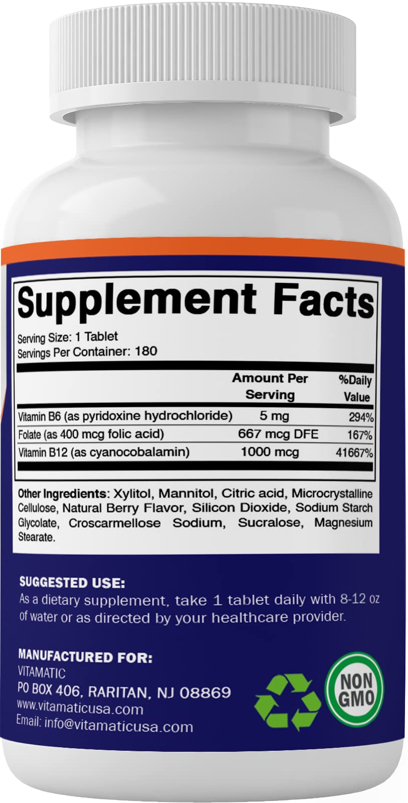 Paquete vitaminas ácido fólico b12 b6 Vitamatic 180 tabletas
