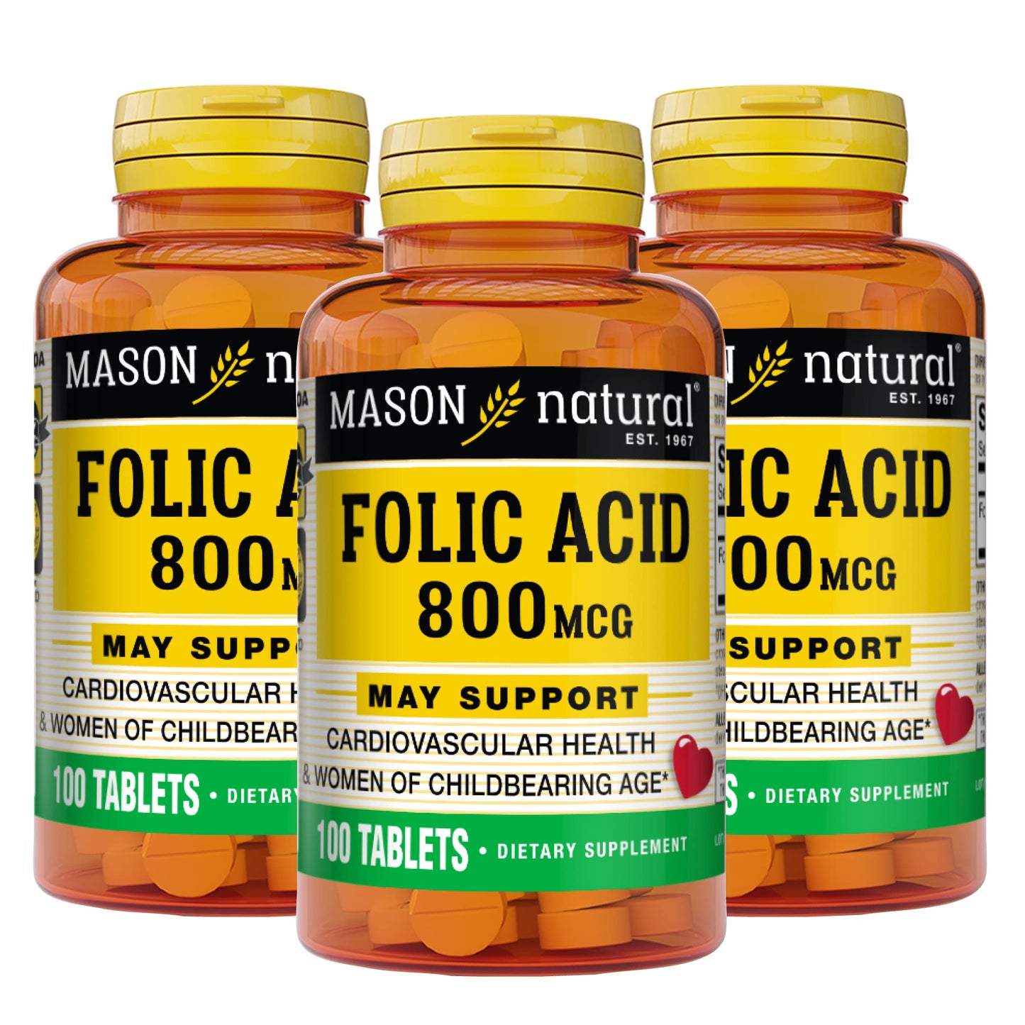 Ácido fólico Mason Natural botellas 3 paquetes