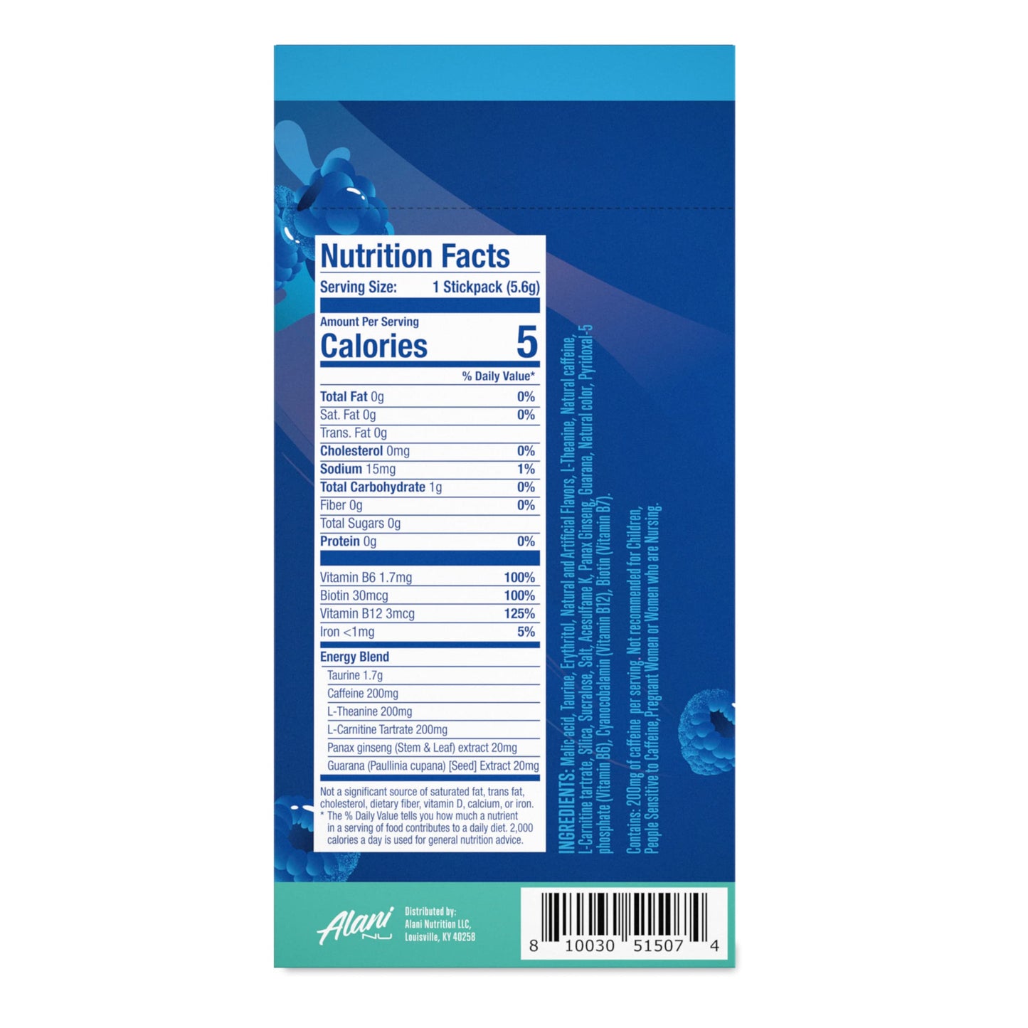 Stick individual de Alani Nu Energy con vitaminas B y biotina