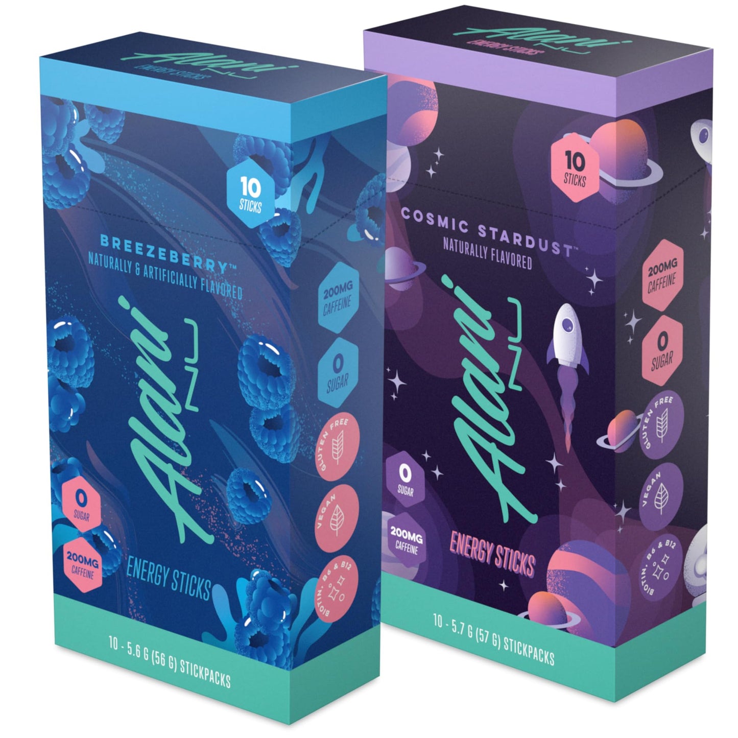 Paquete de Alani Nu Energy Sticks con sabores Cosmic Stardust y BREEZEBERRY