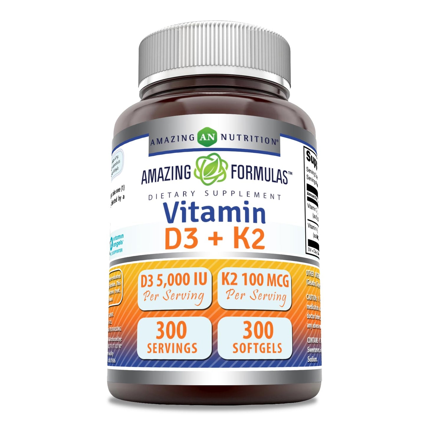 Botella Amazing Formulas Vitamina D3 5000 UI con K2 100 mcg softgels