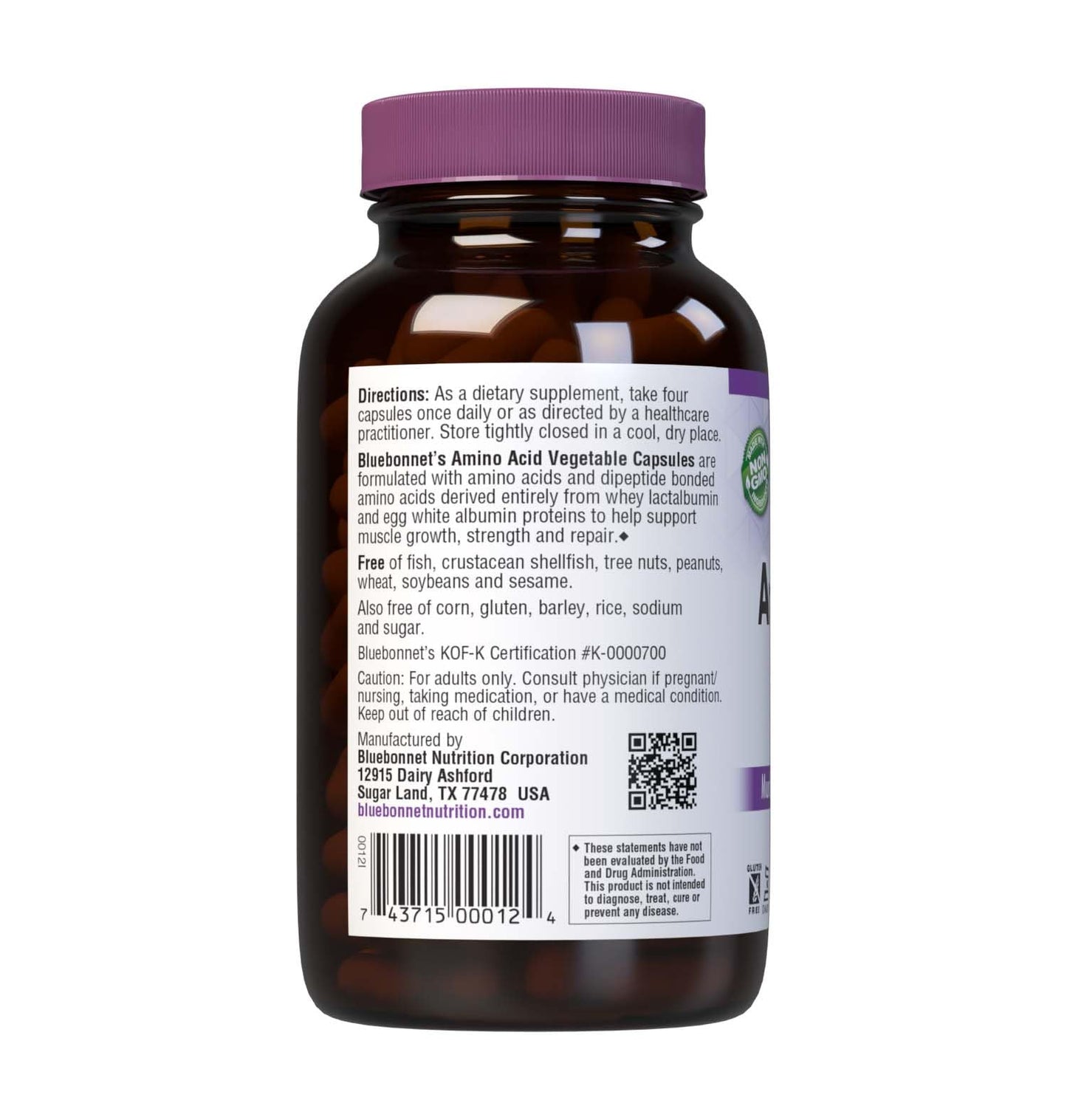 Aminoácidos BlueBonnet para reparación muscular y fuerza 120 cápsulas