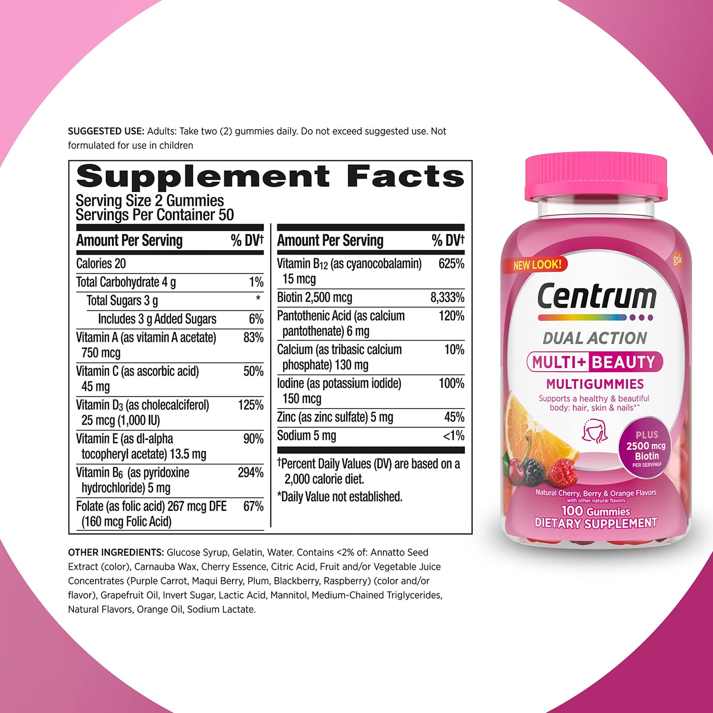 Anverso de botella multivitamínica Centrum.