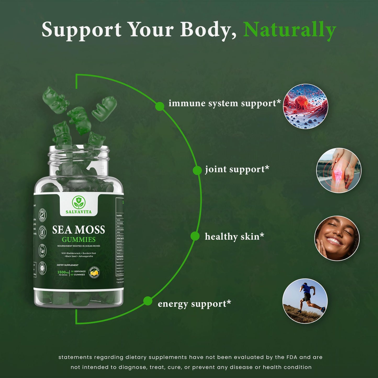 Apoyo natural con gomitas de alga marina.