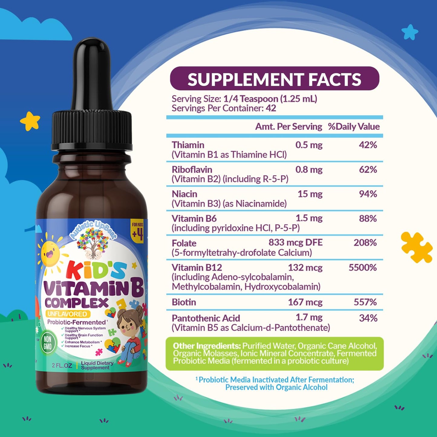 Autistic UpBeat liquid drops vitaminas b para desarrollo cognitivo