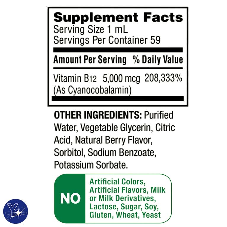 B12 líquida Spring Valley suplemento sabor berry 60ml