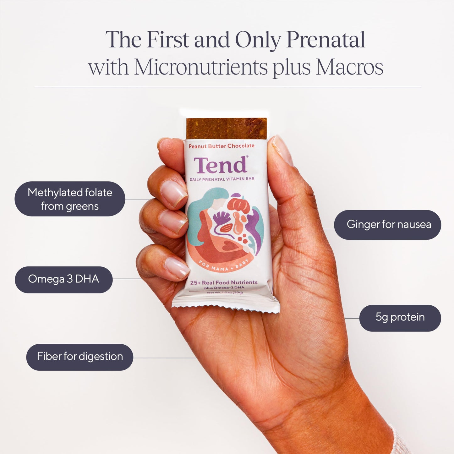 Barra prenatal orgánica Tend detalle ingredientes