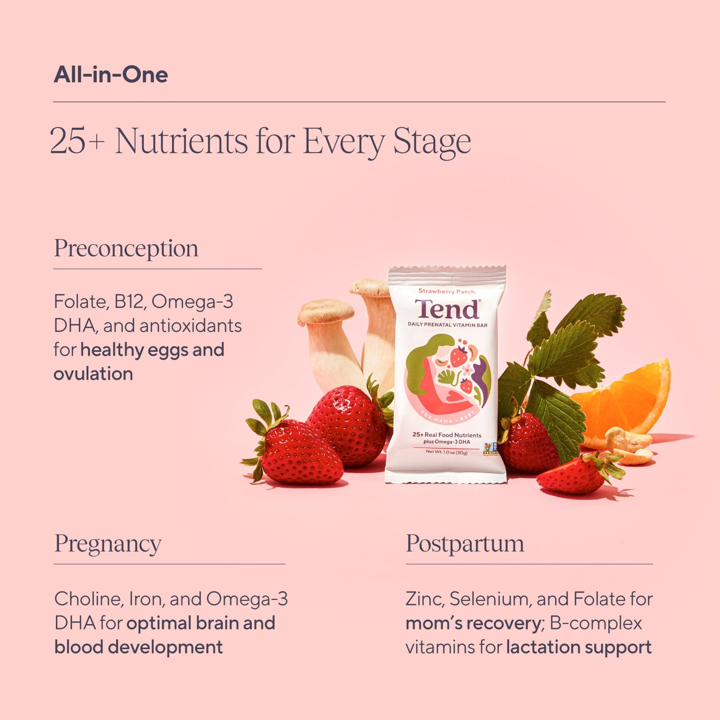 Barras vitamina prenatal Tend Daily Best empaquetadas