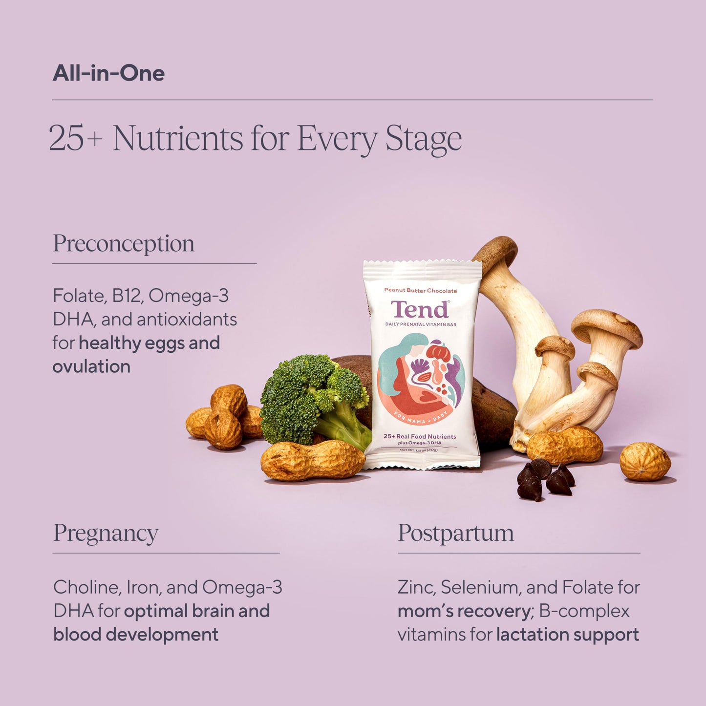 Barras vitamina prenatal Tend sin GMO y kosher
