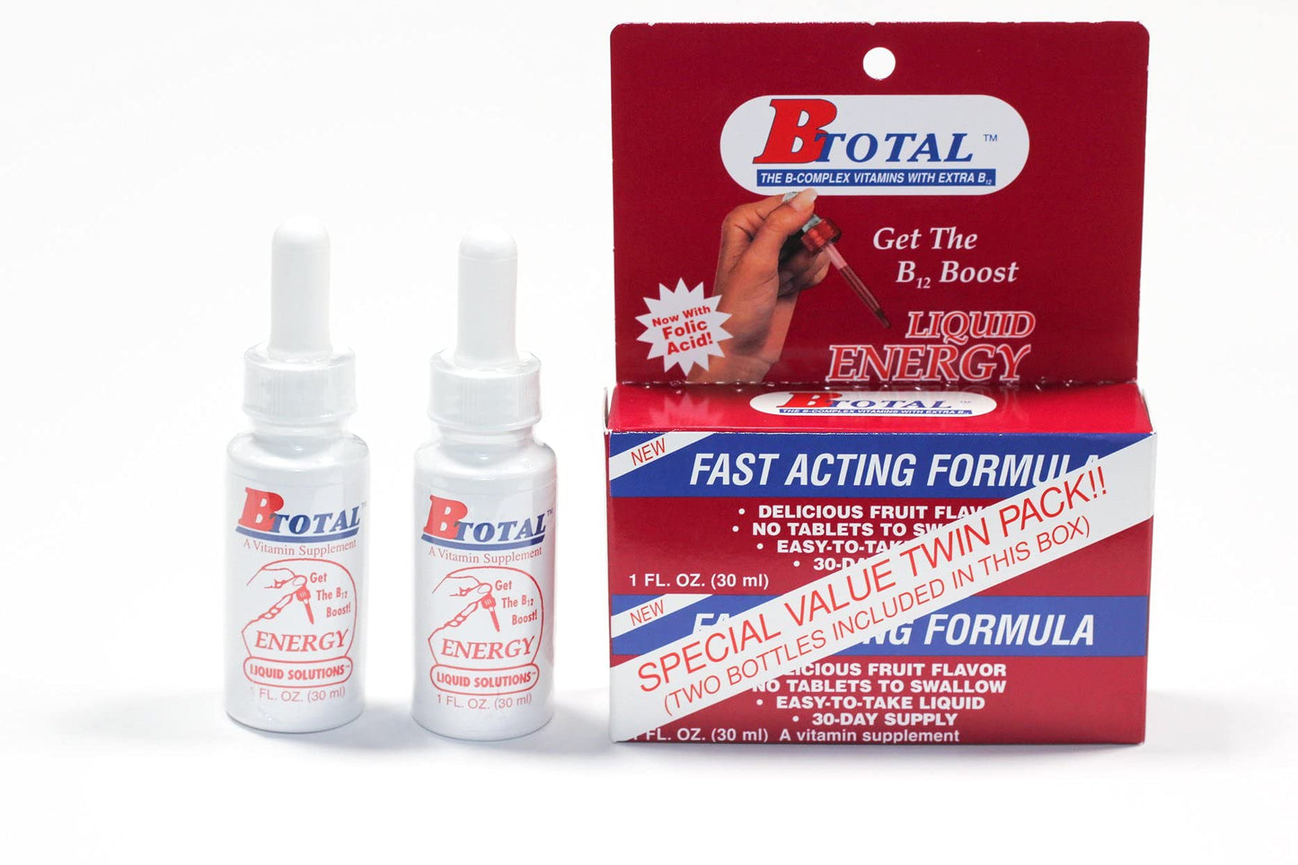 Bebida vitaminica B-Total sabor frutos rojos sin cafeína 2 fl oz