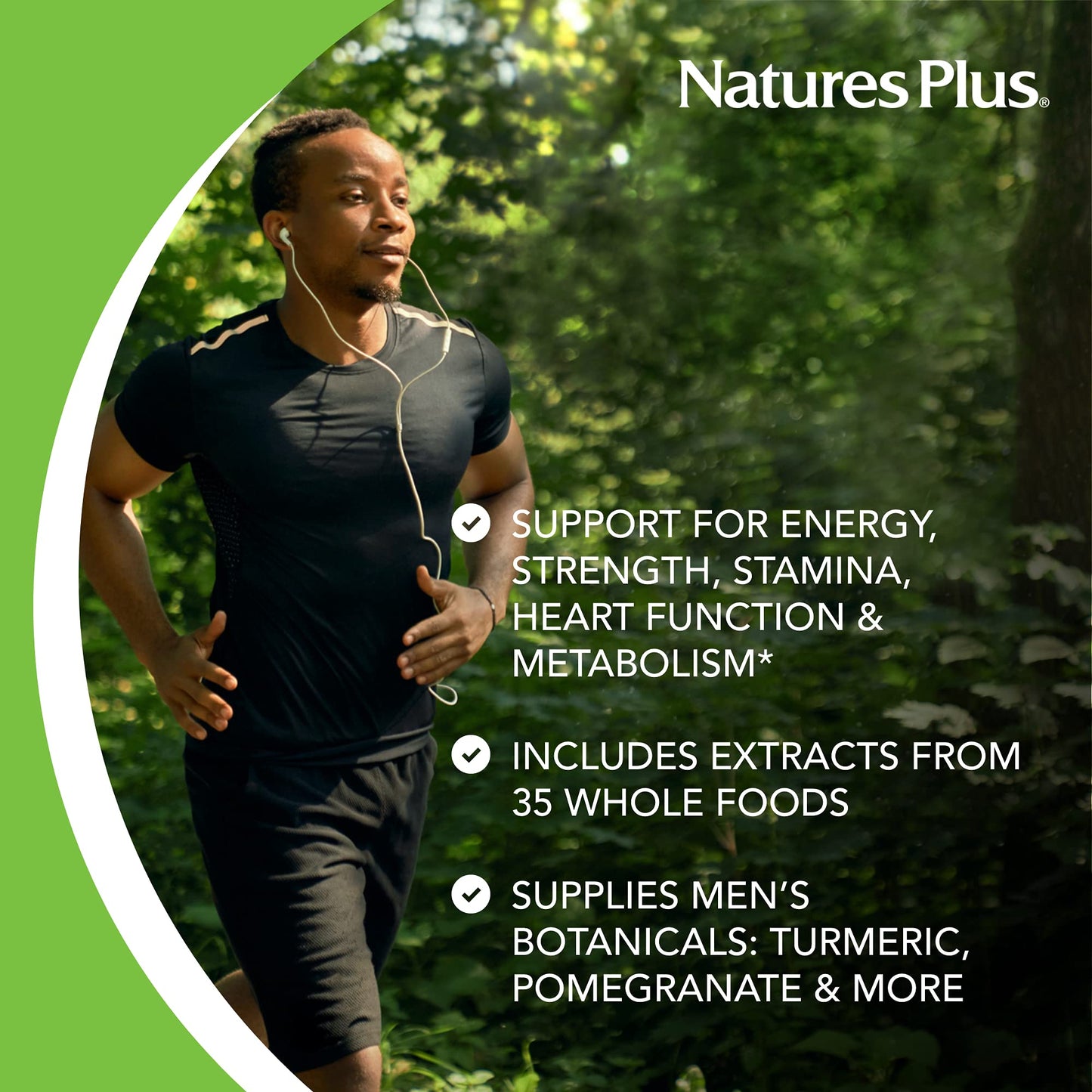 Hombre corriendo indicando beneficio de energía de las vitaminas NaturesPlus.