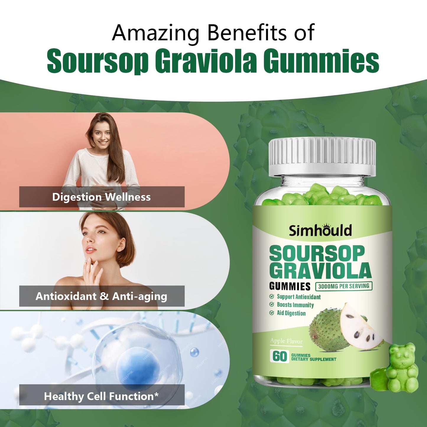 Beneficios clave de las gomitas de guanábana y antioxidantes.