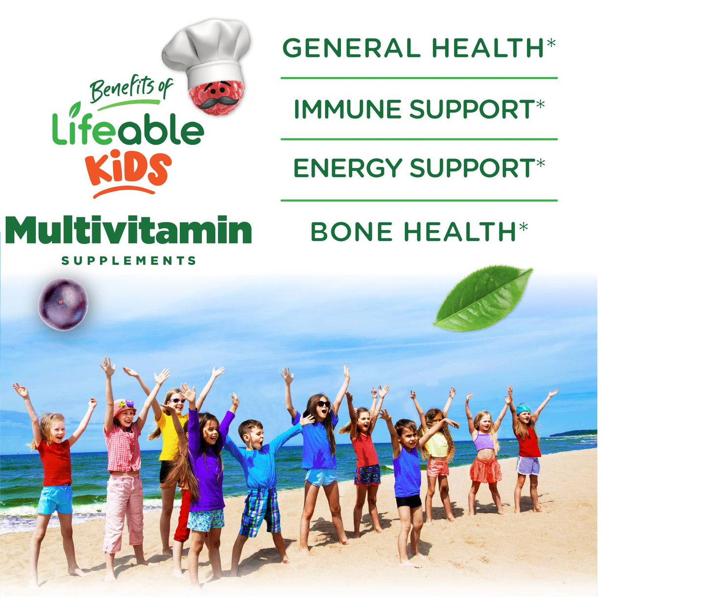 Beneficios de las multivitaminas Lifeable para niños en la playa