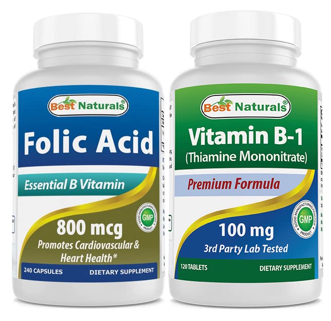 Best Naturals ácido fólico y vitamina b1 frasco cápsulas