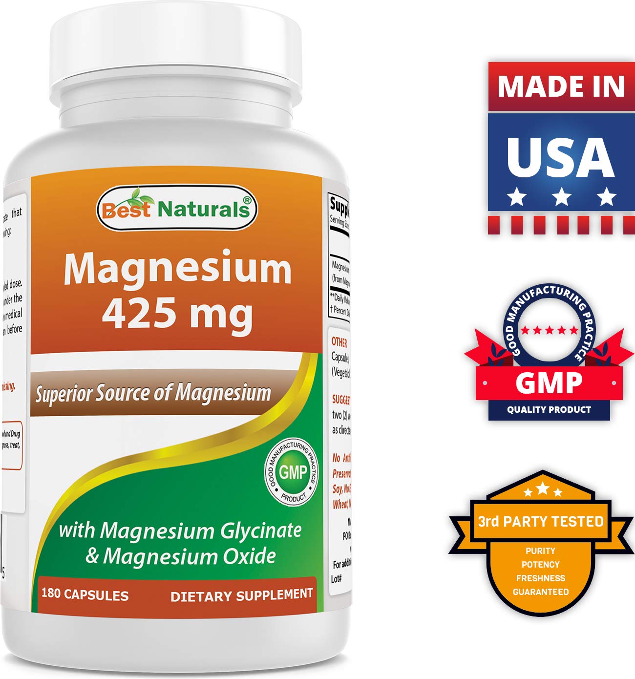 Embalaje Best Naturals inositol polvo y magnesio cápsulas vegetales