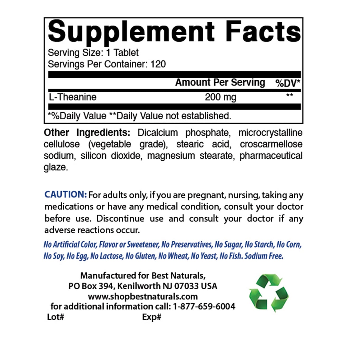Tabletas Best Naturals Inositol 1000mg y L-Teanina