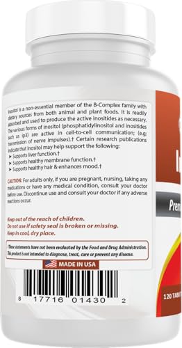Best Naturals inositol vitaminas frasco y tabletas