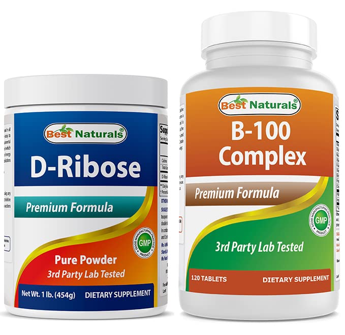 Best Naturals polvo D-Ribosa y complejo B-100 botella frontal