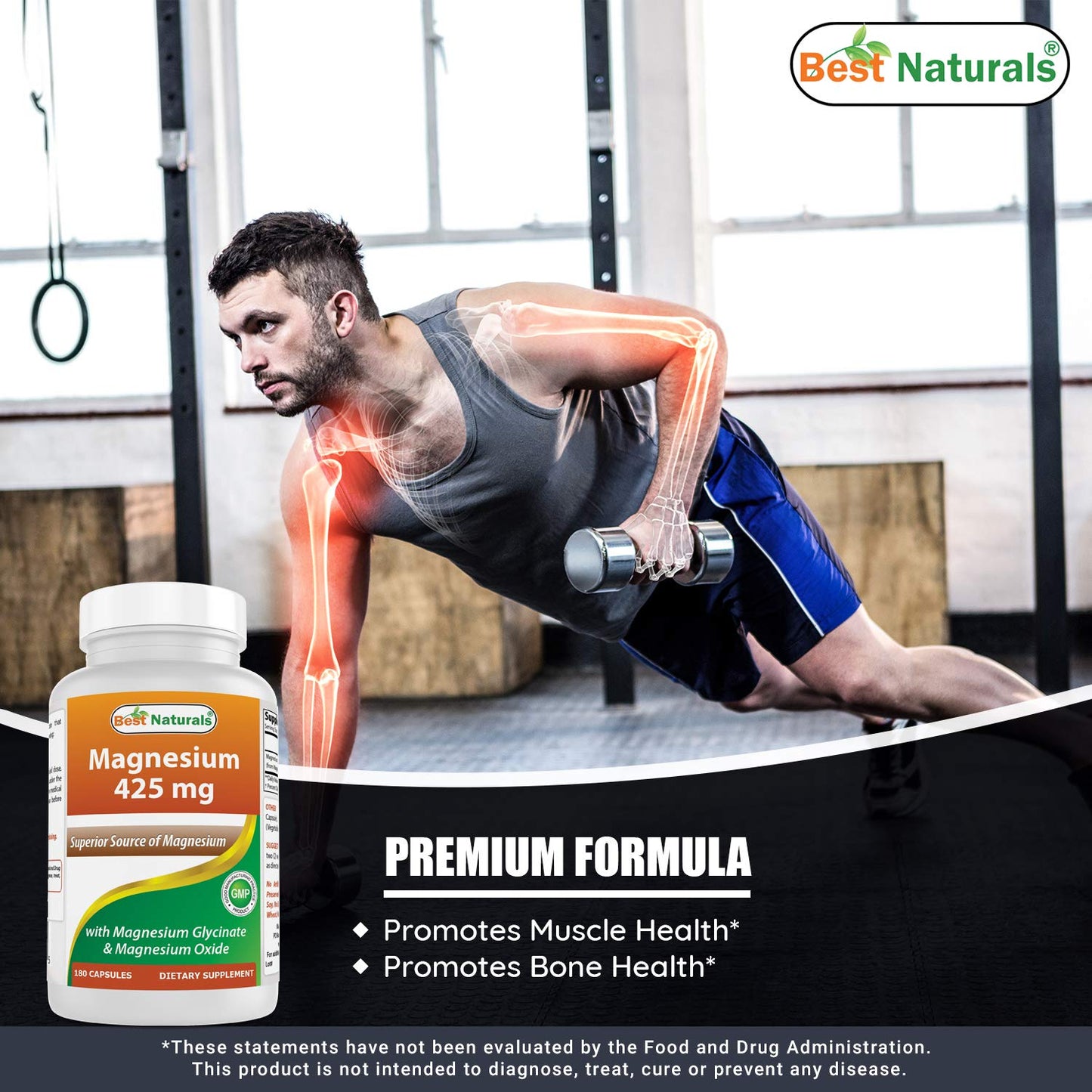 Vista lateral Best Naturals polvo inositol y magnesio glicinato