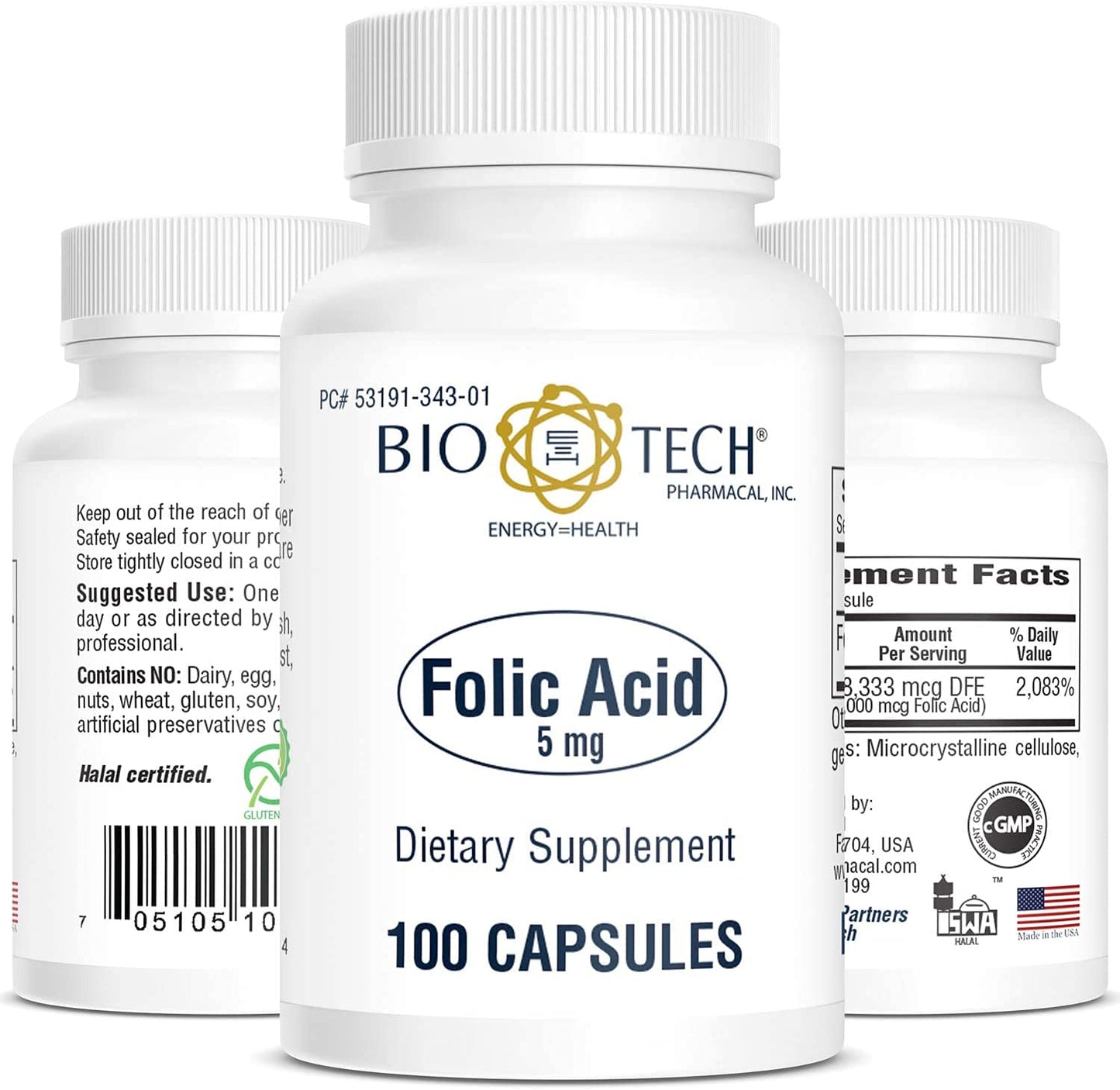 Bio-Tech Pharmacal ácido fólico 5 mg frasco cápsulas blancas