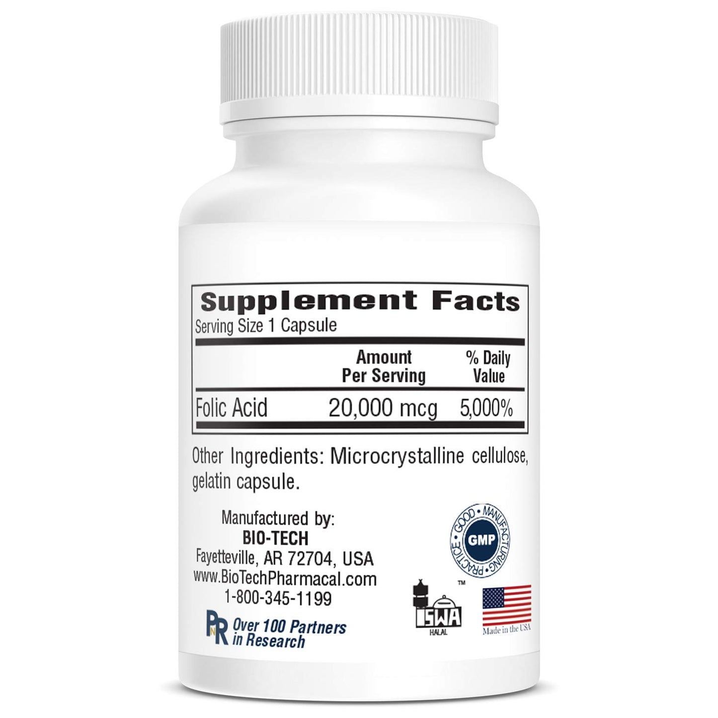 Cápsulas Bio-Tech Pharmacal ácido fólico 20 mg