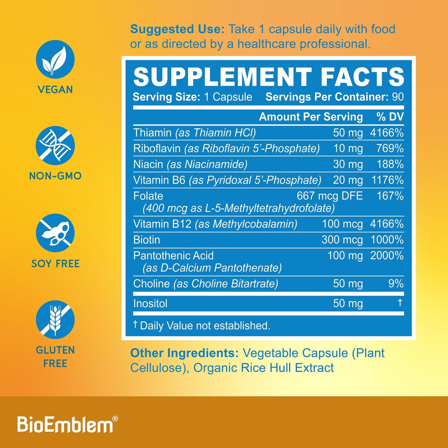 BioEmblem vitamina D3 K2 con complejo B cápsulas premium
