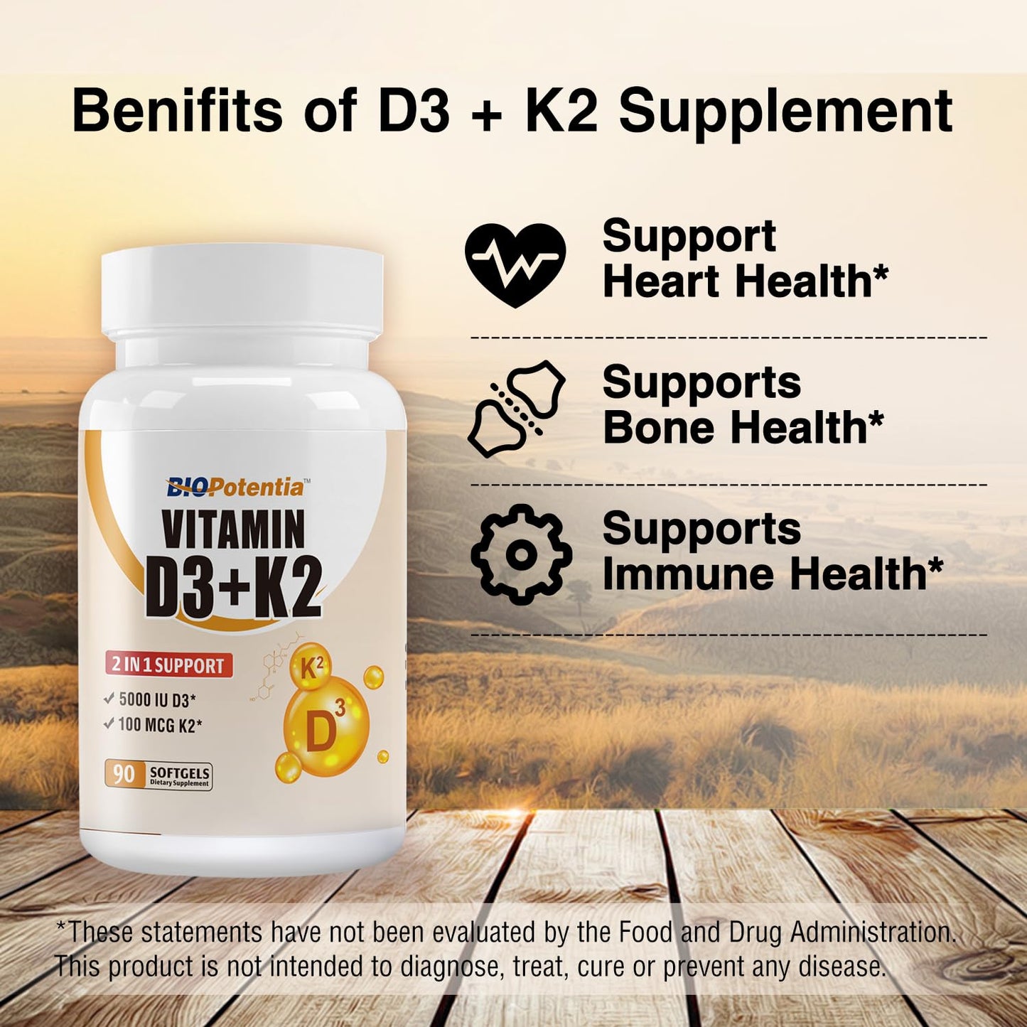 BIO POTENTIA suplemento d3 k2 protección huesos e inmune