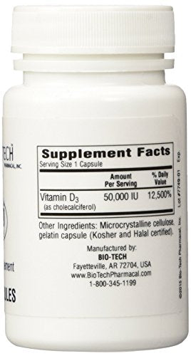 Cápsulas BioTech D3-50 suplemento vitamina d3 alta dosis