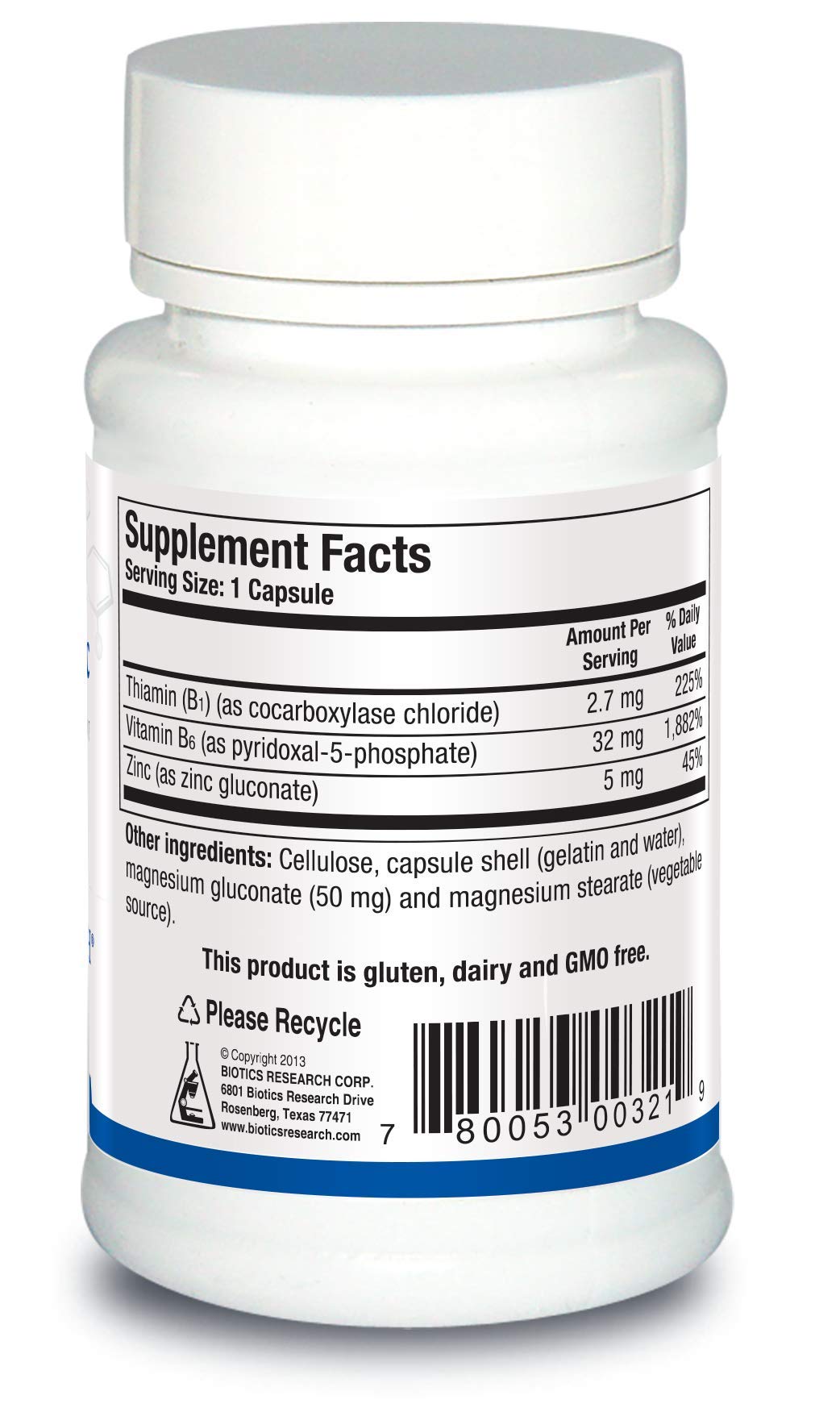 Biotics Research B6 B1 Plus Zinc cápsulas fondo blanco