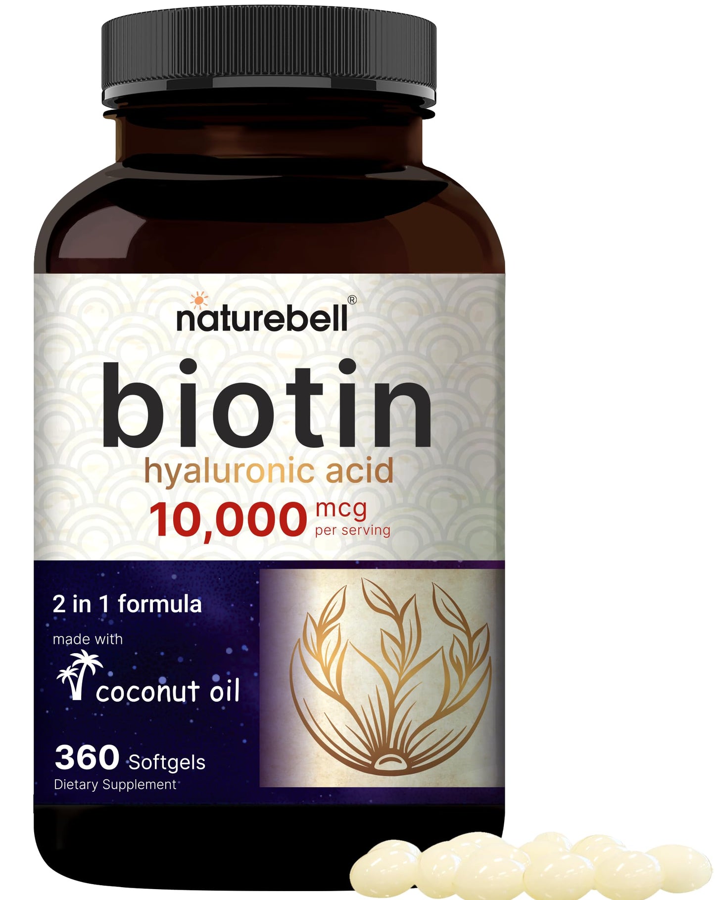 Biotina 10000mcg ácido hialurónico 25mg NatureBell 360 cápsulas