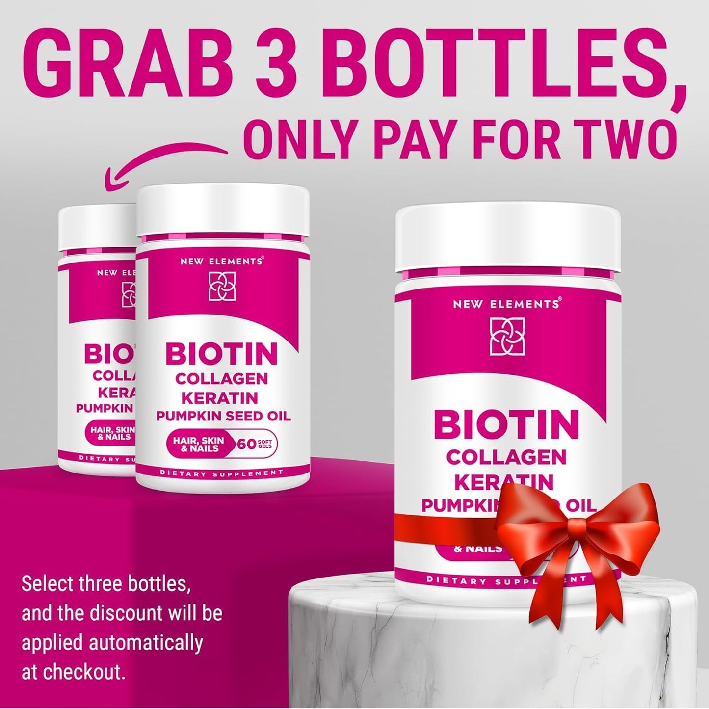 Biotina 10000mcg con colágeno y queratina New Elements