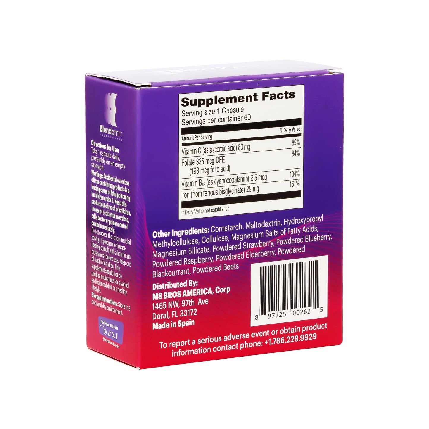 Blendamin suplementos hierro y vitaminas, caja 60 cápsulas