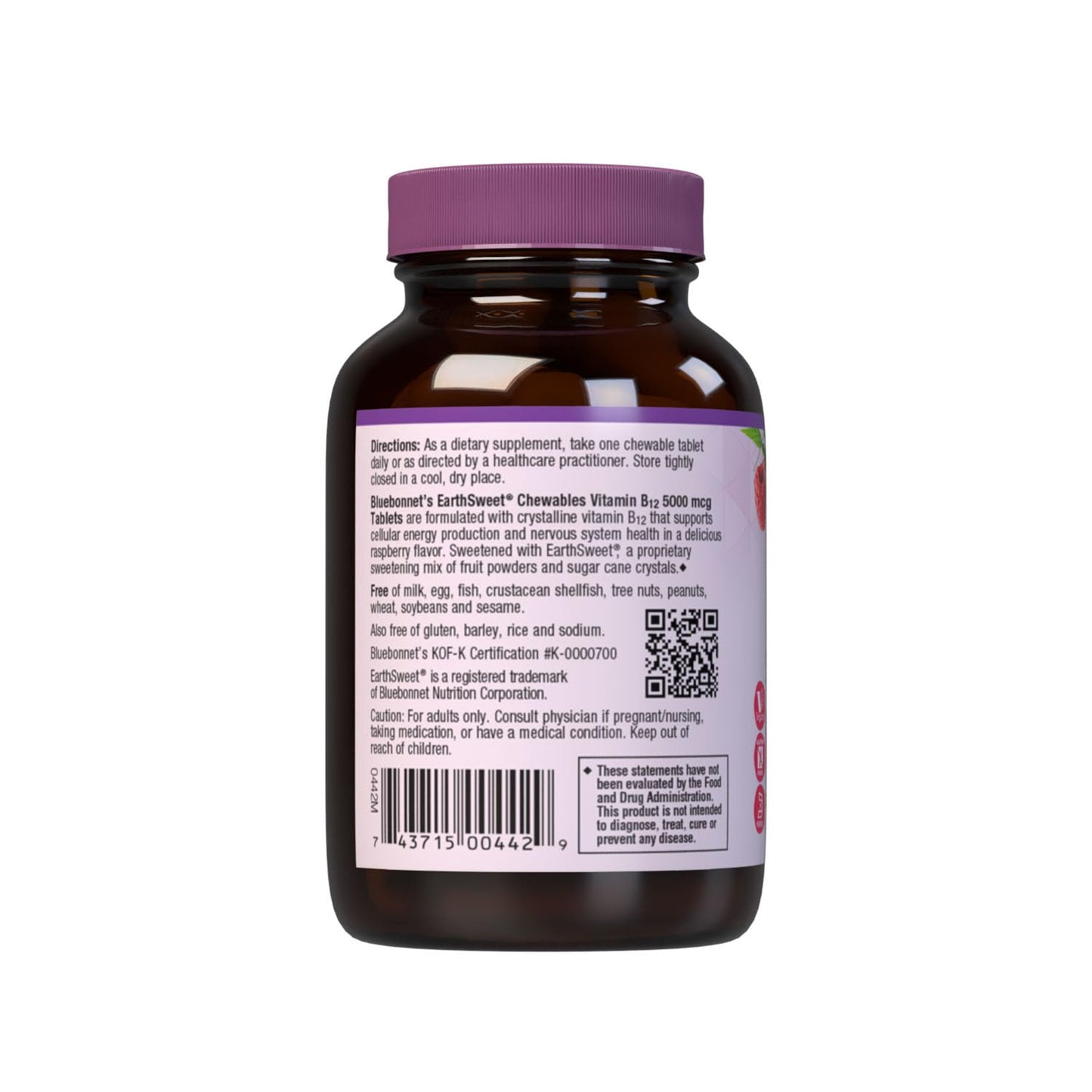 Tabletas masticables BlueBonnet Vitamina B12 5000 mcg sin soya