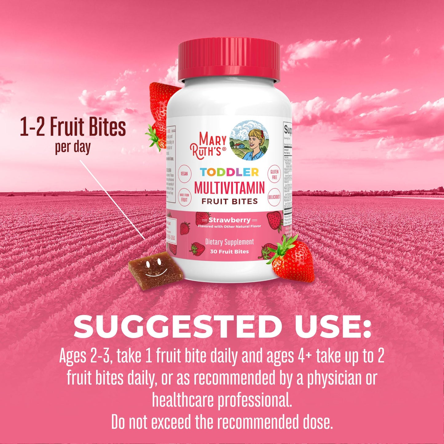 Bocados de multivitaminas para niños con ingredientes naturales y frutas