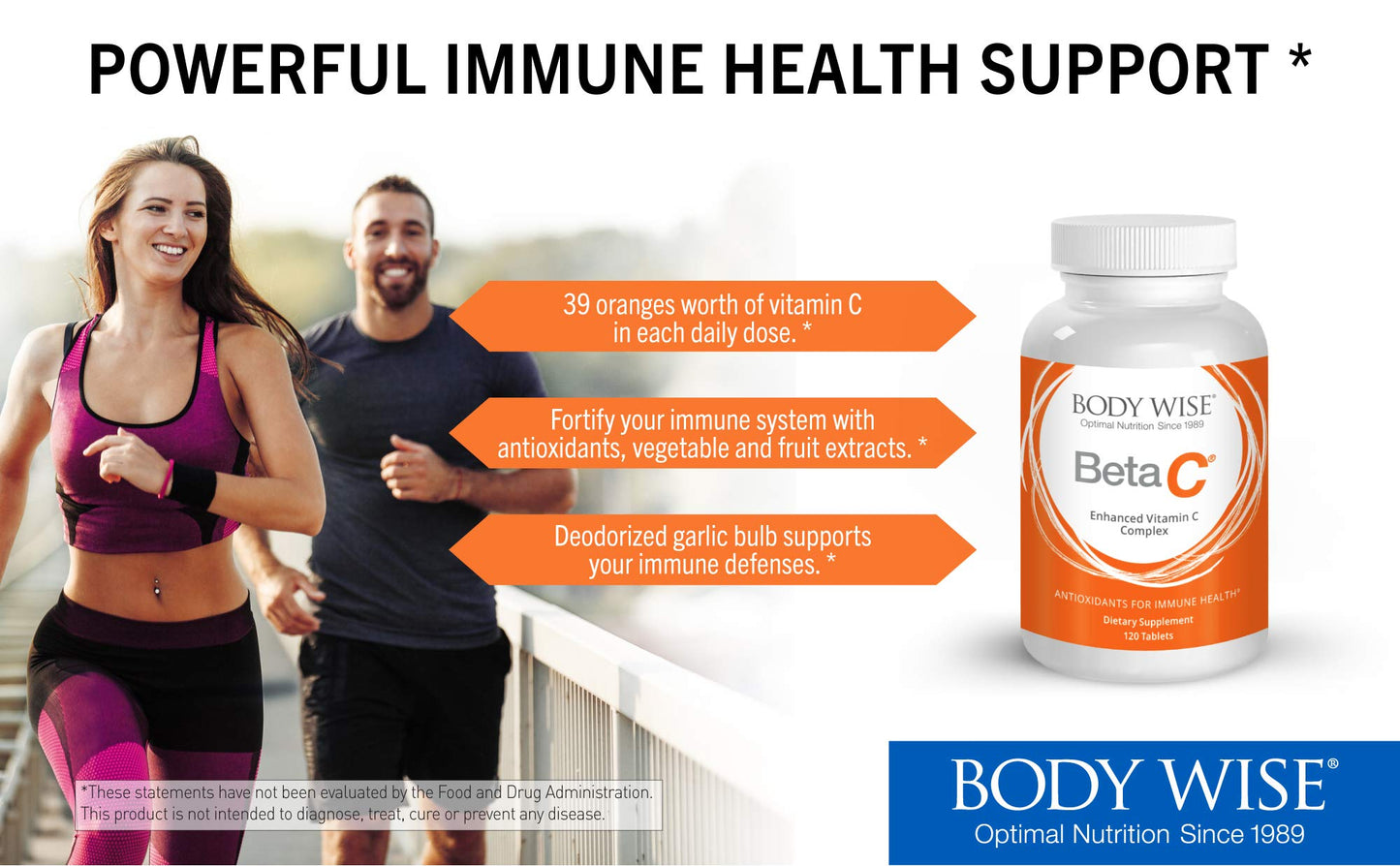 Frasco Bodywise Beta C para soporte inmunológico 120 tabletas