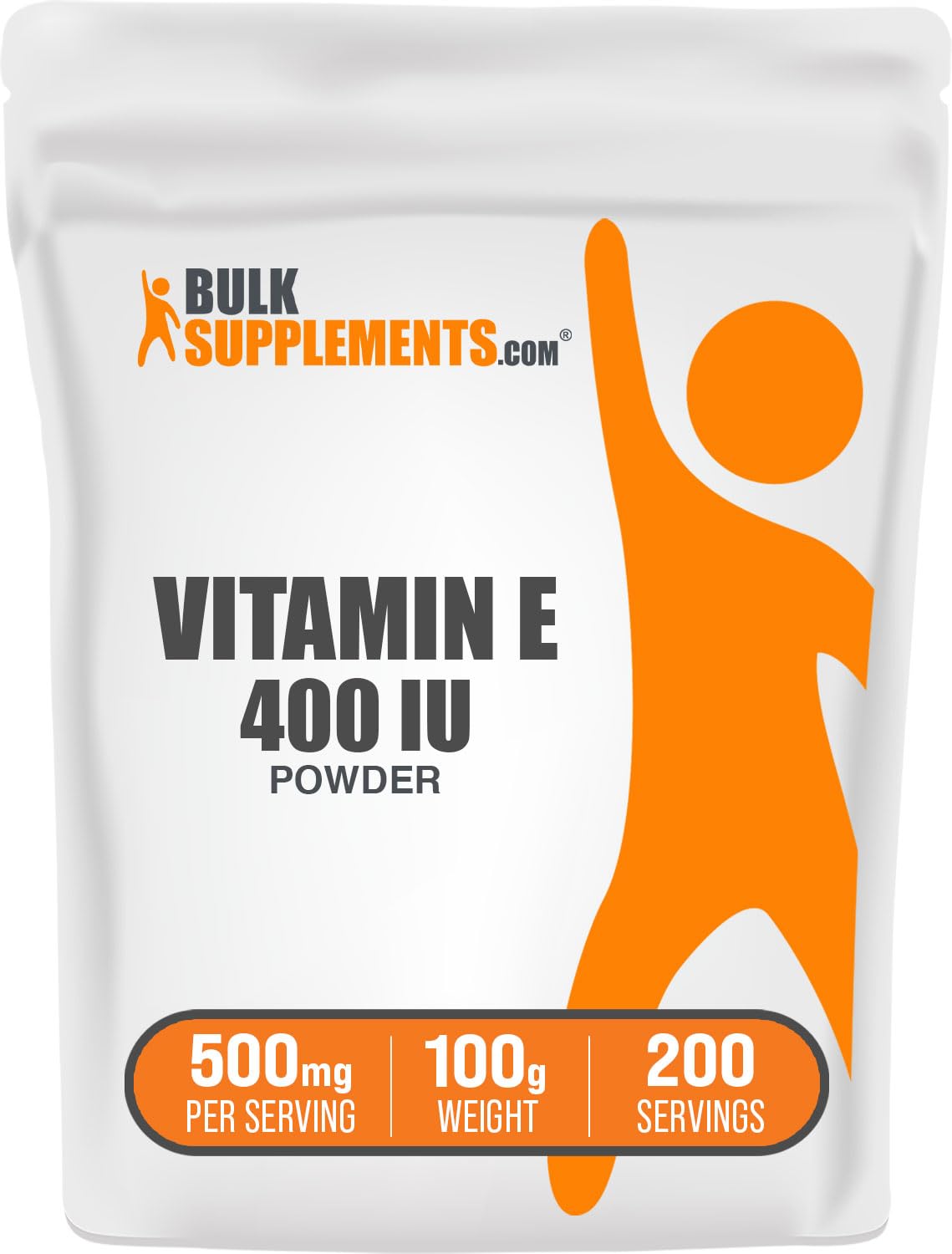 Bolsa de polvo vitamina E 400 UI BulkSupplements sin gluten