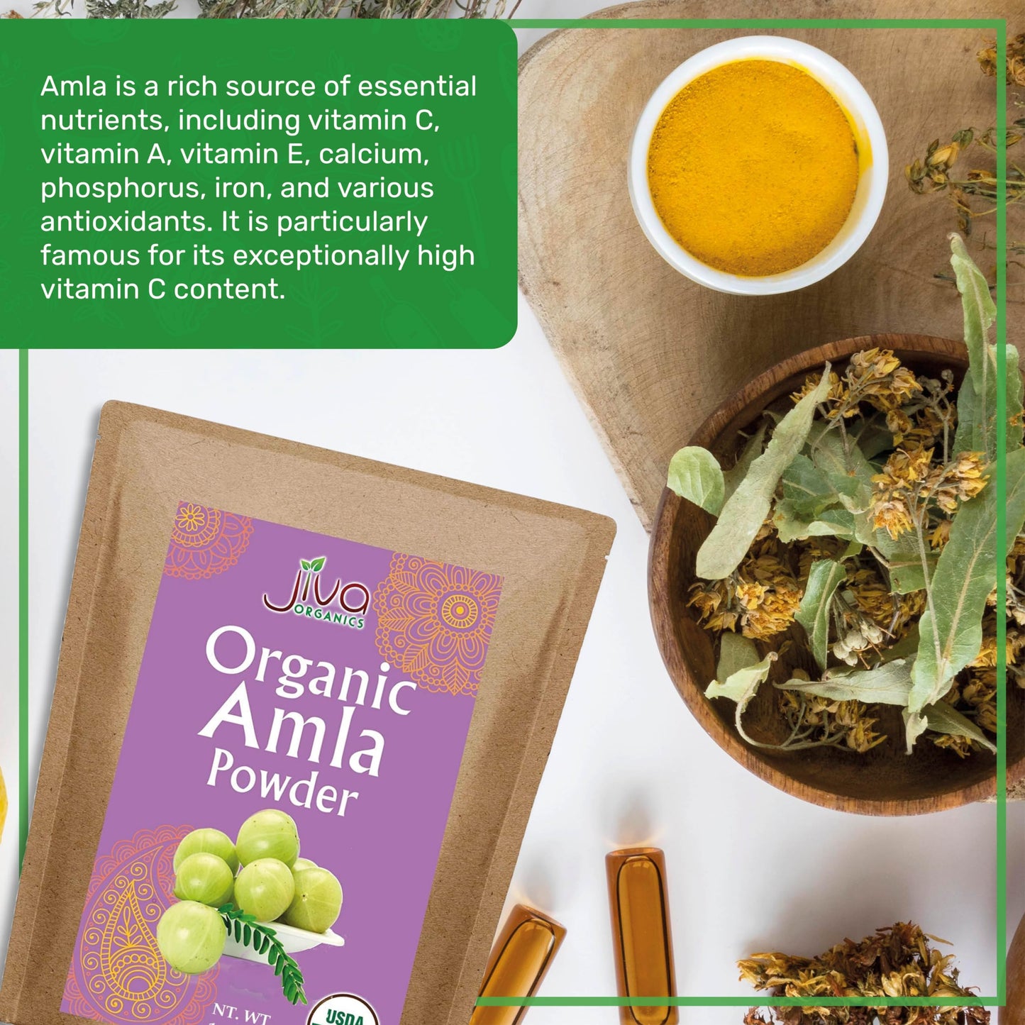 Bolsa resellable polvo de amla 100% natural Jiva Organics