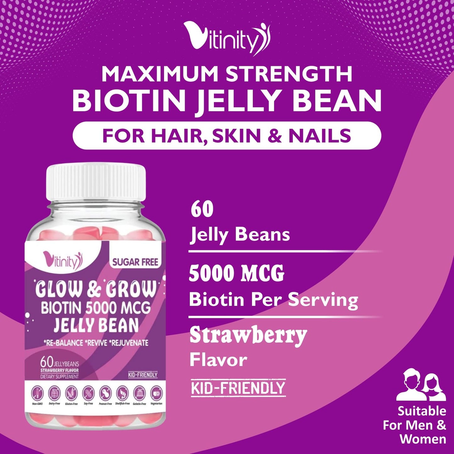 Bote gomitas biotina VITINITY vitamina B7 sin azúcar
