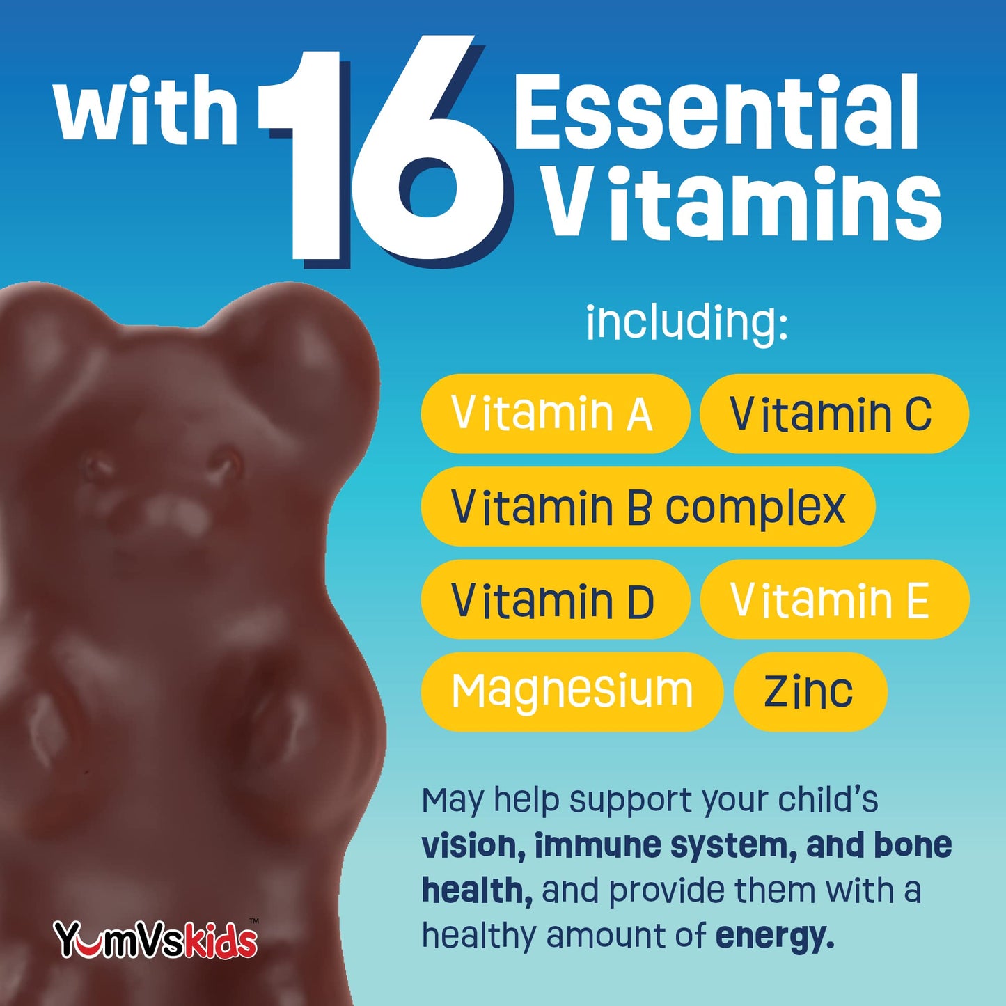 Bote de gomitas multivitamínicas YUM-V para niños en forma de ositos