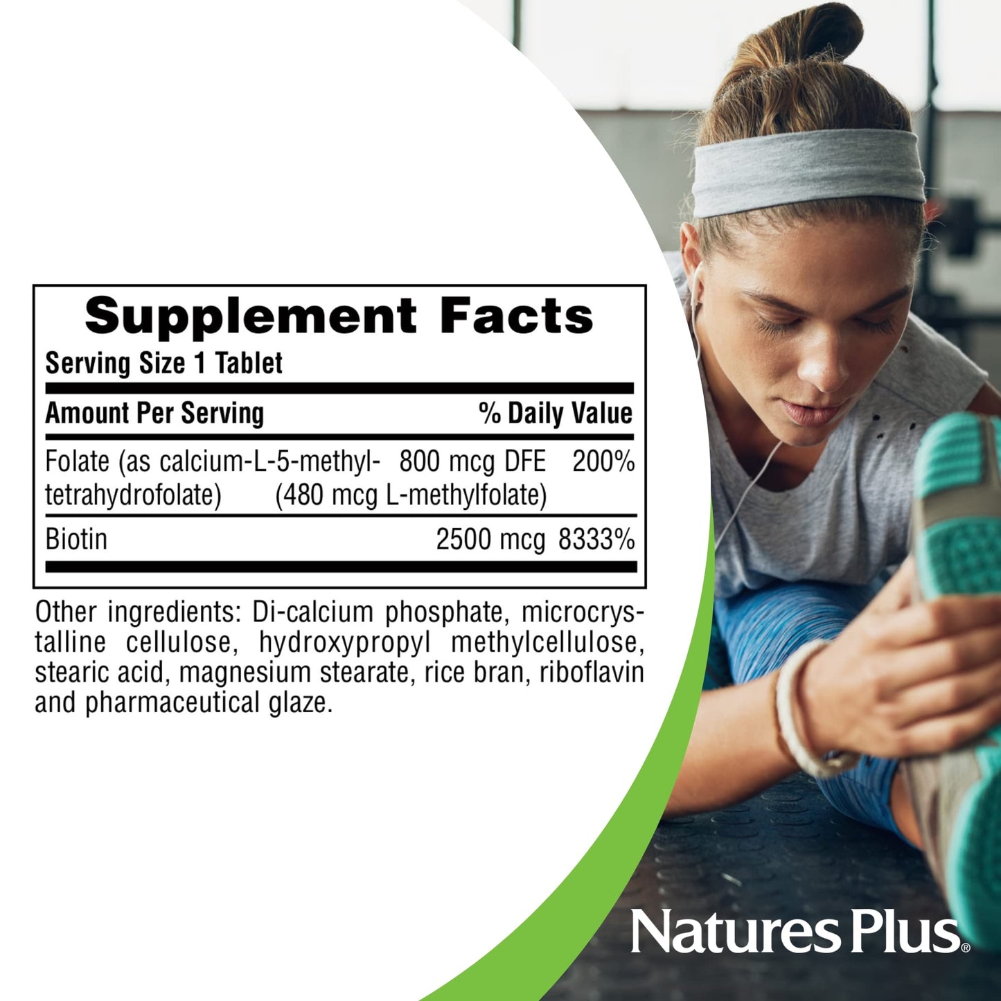 Bote Natures Plus biotina y ácido fólico para salud capilar